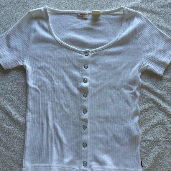 Levi's White Ribbed Button-Down Top - Picture 4 of 4